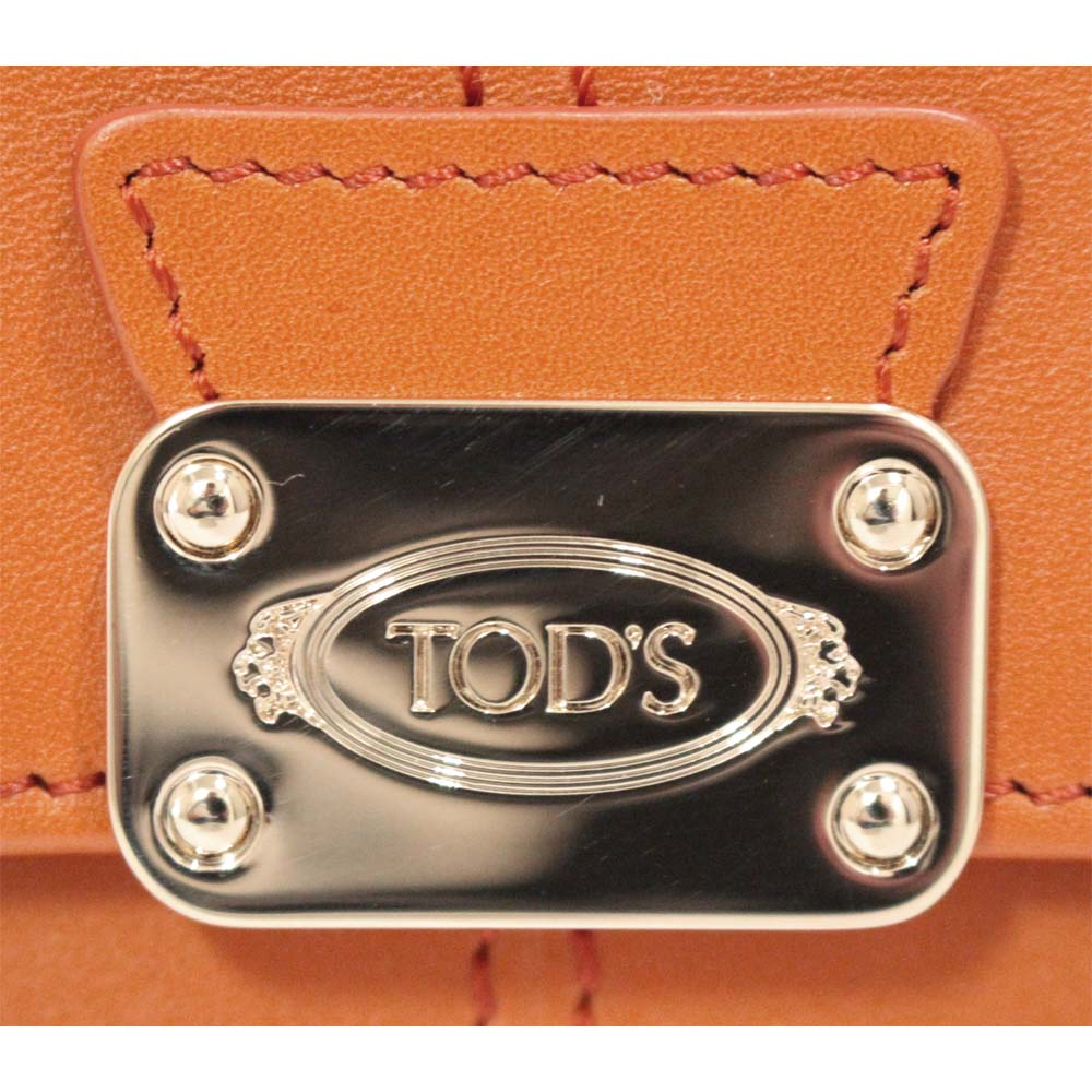 tod"s tods logo金属配件折叠长钱包真皮橙色女士[二手]