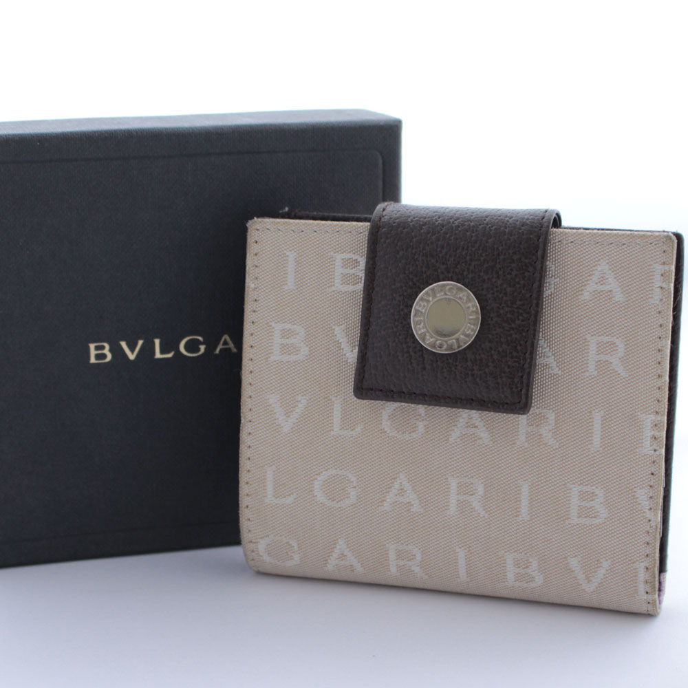 bvlgari bvlgari logo mania紧身双折钱包帆布/皮革米色棕色男女通用
