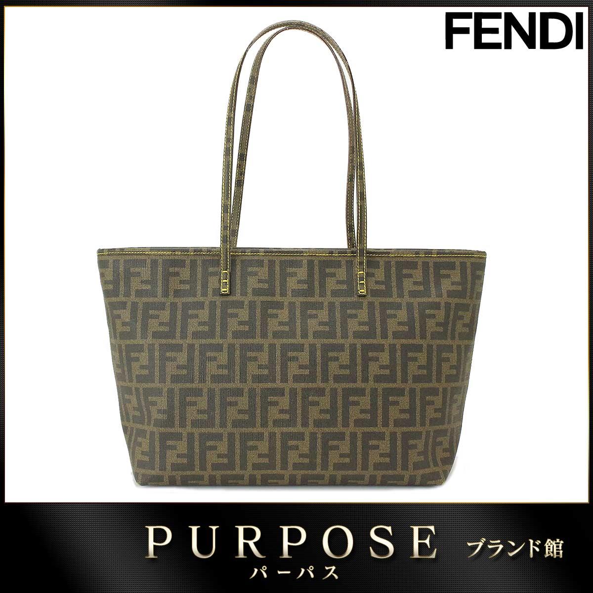 芬迪fendi zucca图案手提袋pvc棕色深棕色棕色8bh198