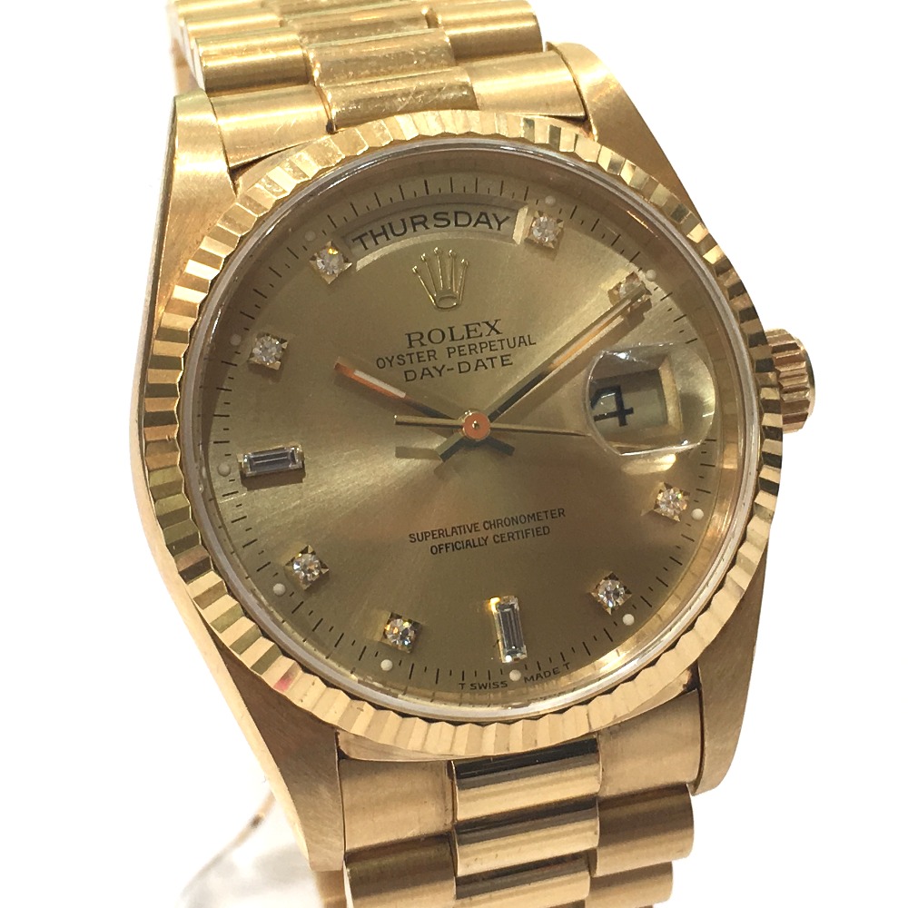 劳力士rolex 18238g 10p钻石k18固体日期牡蛎万年历腕表k18yg /钻石