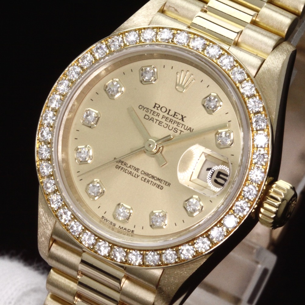 劳力士[劳力士]牡蛎永久datejust k18黄金/钻石女装