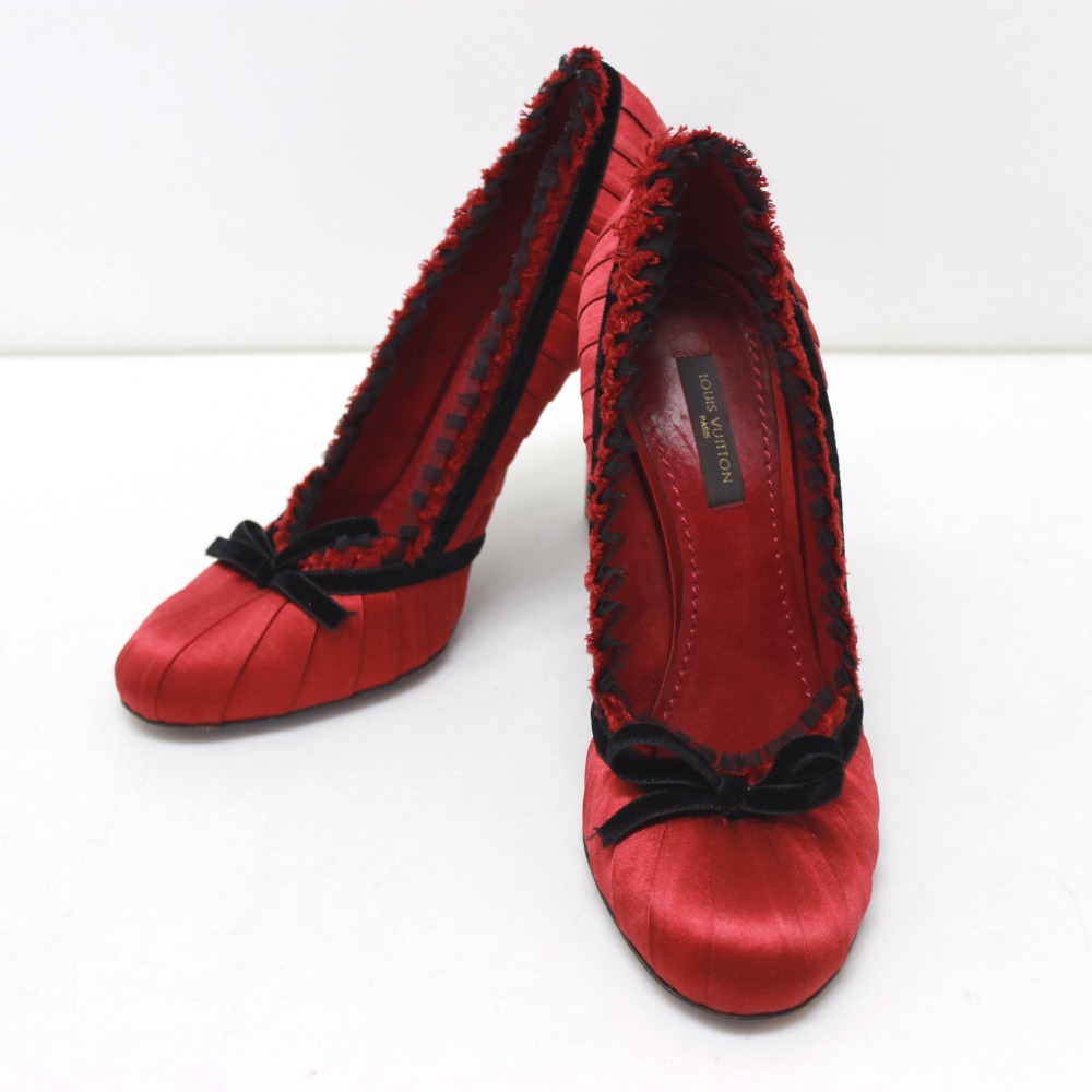 AUTHENTIC LOUIS VUITTON Ribbon Pumps Heels Shoes Red/Black Satin/Velour Size35.5 | eBay