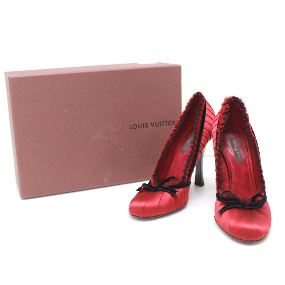 AUTHENTIC LOUIS VUITTON Ribbon Pumps Heels Shoes Red/Black Satin/Velour Size35.5 | eBay