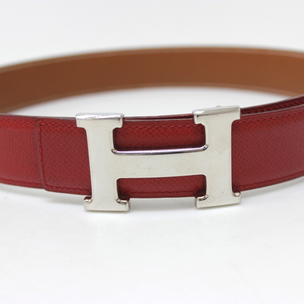 AUTHENTIC HERMES H Belt Reversible Belt Red/Gold Courchevel