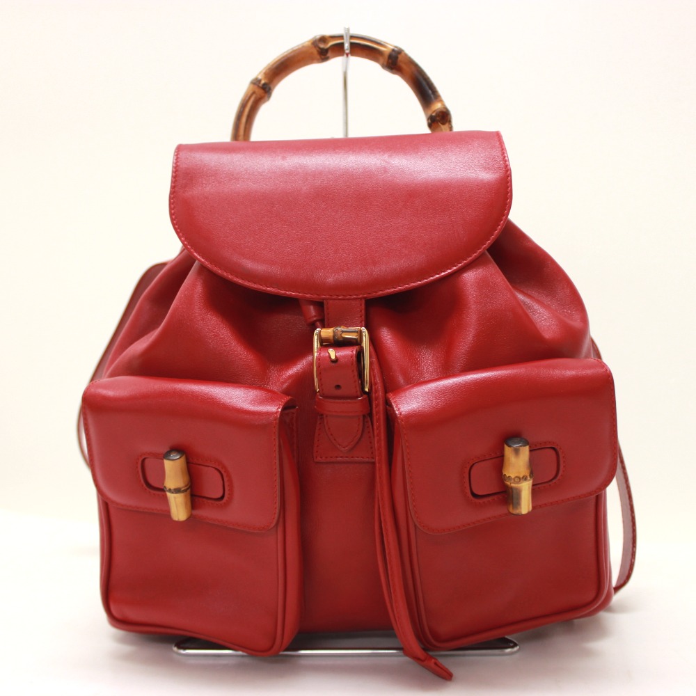 AUTHENTIC GUCCI Bamboo Leather Backpack Bag Red | eBay