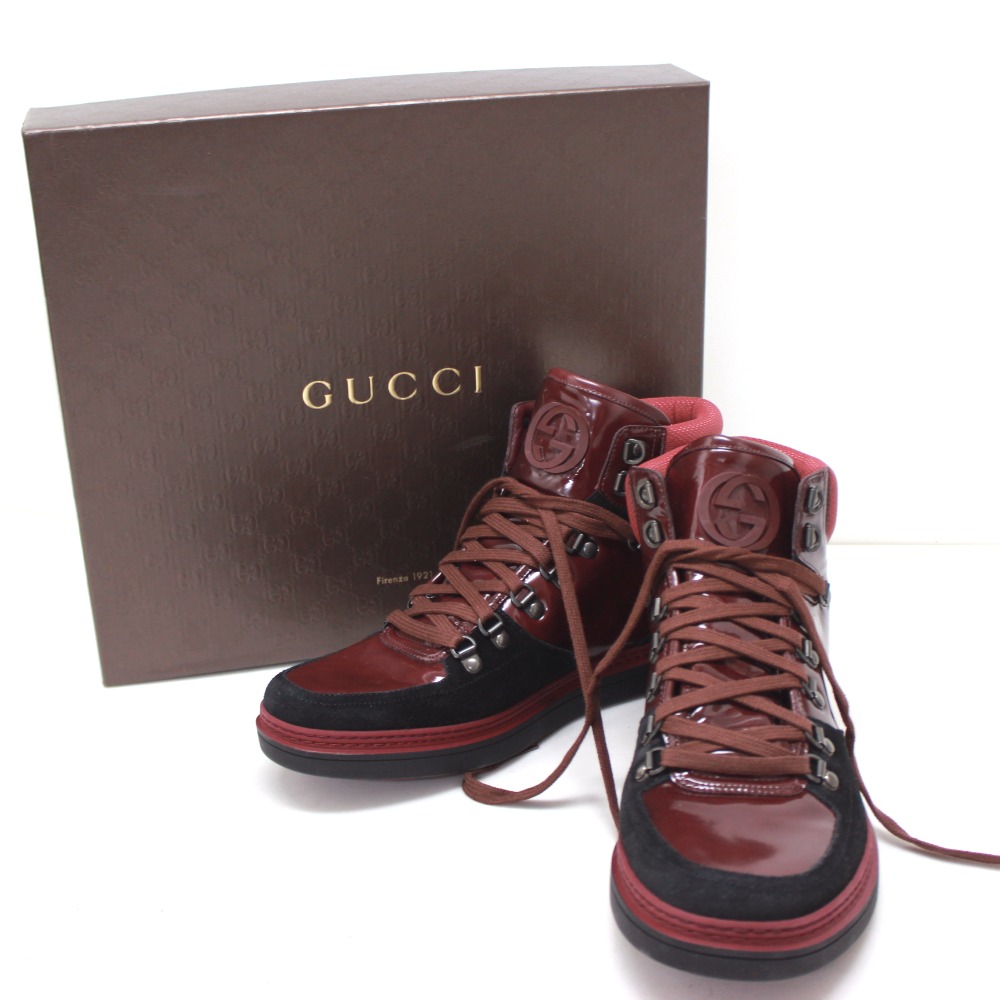 AUTHENTIC GUCCI Highcut Men&#39;s Sneakers Shoes Black/Bordeaux Size9 368496 | eBay