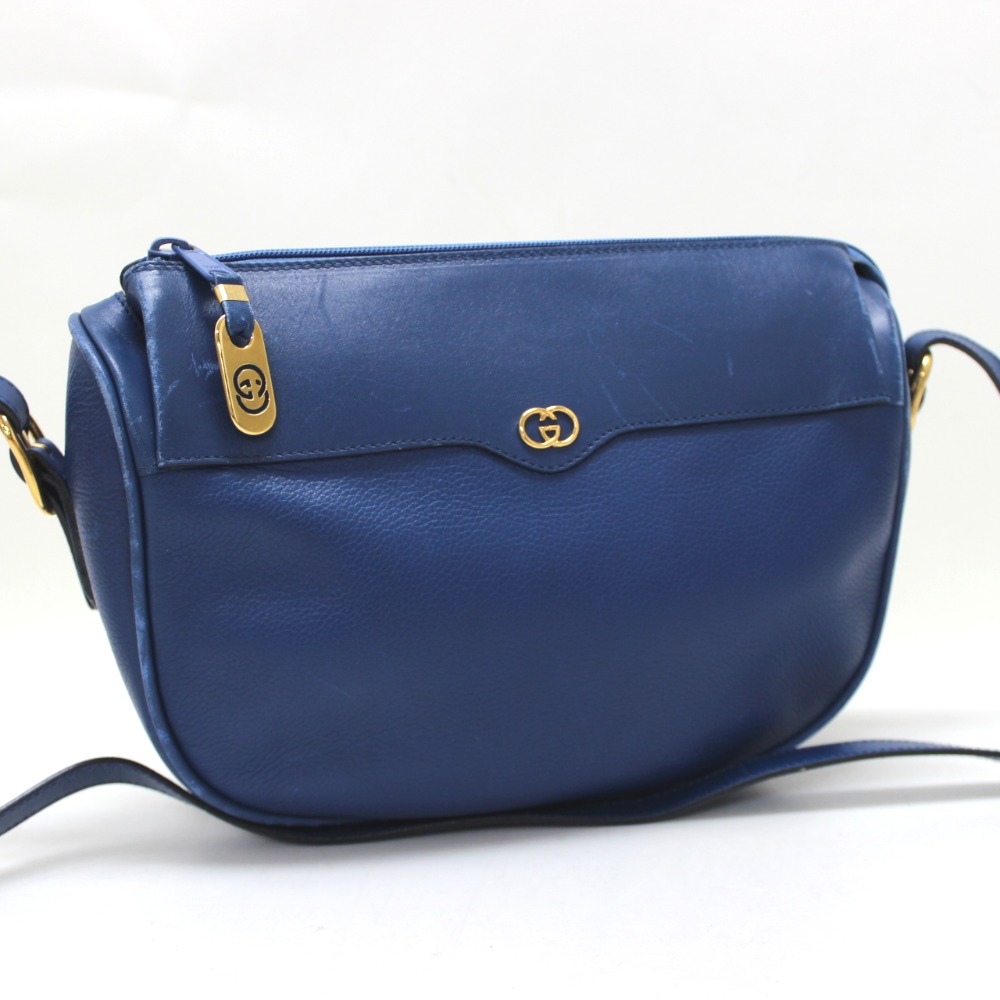 AUTHENTIC GUCCI Old Gucci Leather Shoulder Bag Blue | eBay