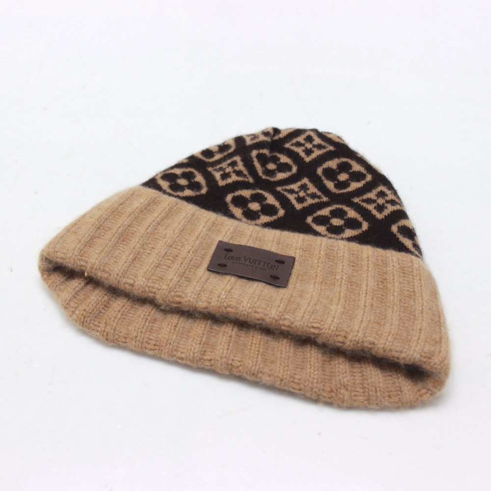 AUTHENTIC LOUIS VUITTON Bonnet Ski Monogram Knit Cap Hat Beige/Brown M71950 | eBay