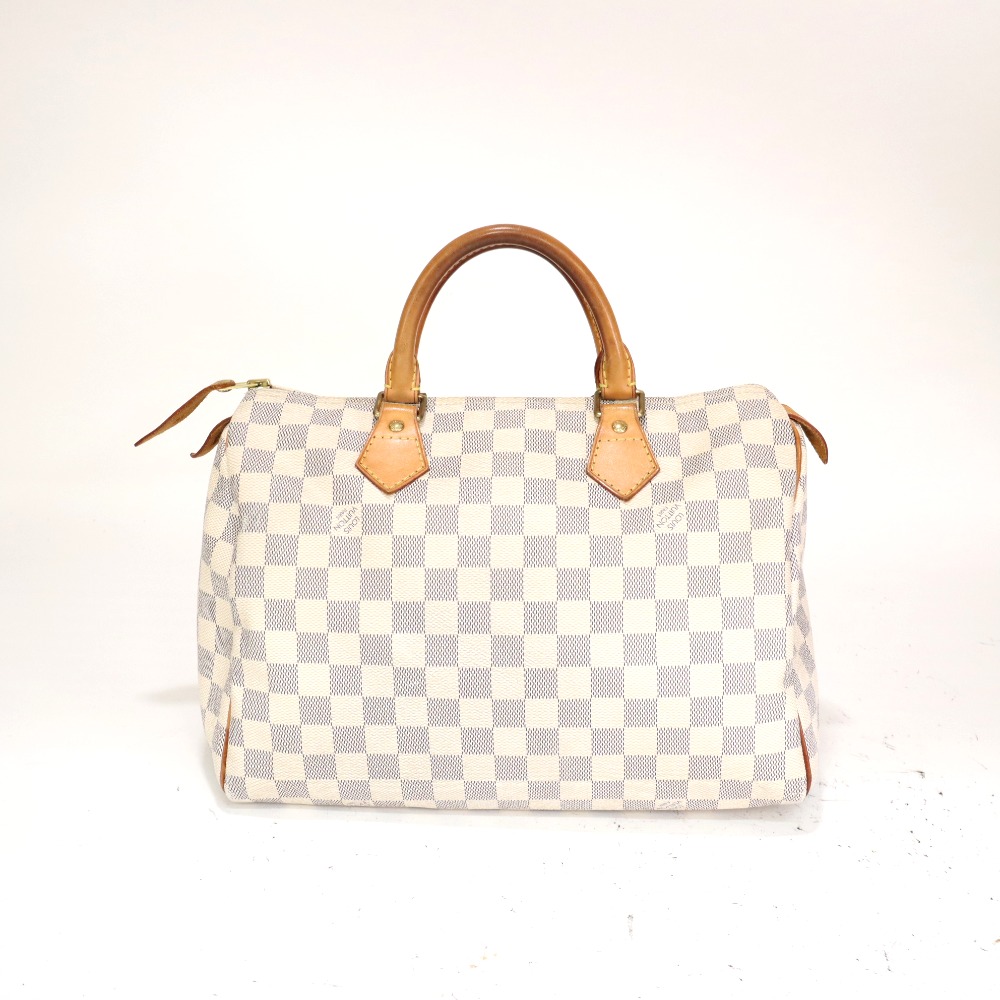 Louis Vuitton Damier Speedy 30 Boston Hand Bag /w Strap Azur Blue N41533 | eBay