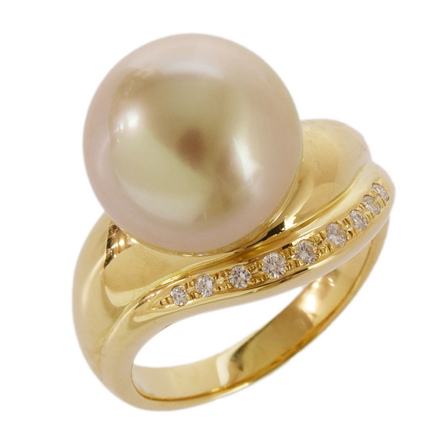 TASAKI Pearl 18K Yellow Gold 750 Pearl Diamond cleaned ring from Japan ...