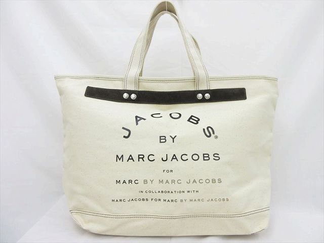 Marc By Marc Jacobs マークバイマークジェイコブス トート ショルダー バッグ 白 オフホワイト キャンバス ー ブラモ 欲しいブランド品がすぐ見つかる ネット通販サイト