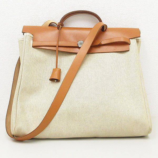 Hermes エルメス エールバッグmm 2way ショルダーバッグ ハンド E刻 ベージュ 茶 キャンバス レザー ー ブラモ 欲しい ブランド品がすぐ見つかる ネット通販サイト