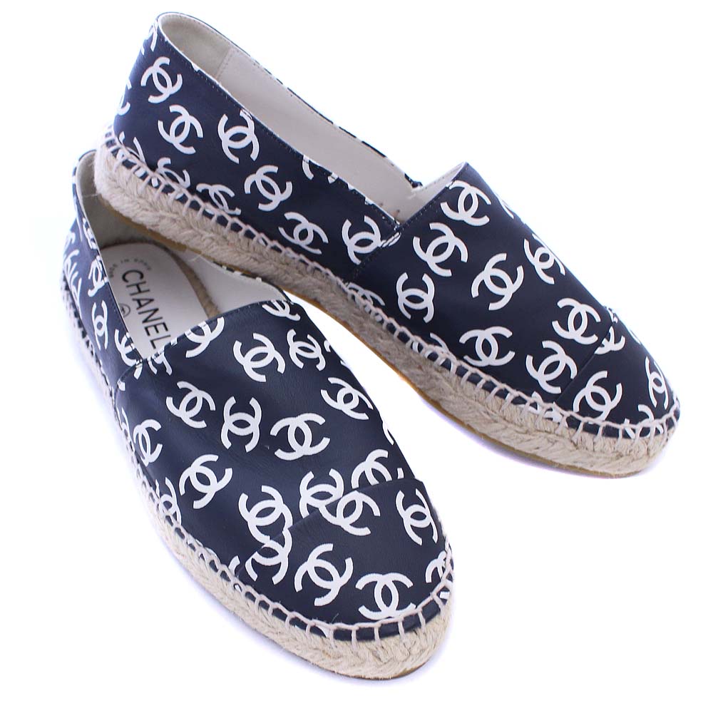 Chanel シャネル ココマーク エスパドリーユ G スリッポン レザー 麻 ブラック レディース 中古 ー ブラモ 欲しいブランド品がすぐ見つかる ネット通販サイト