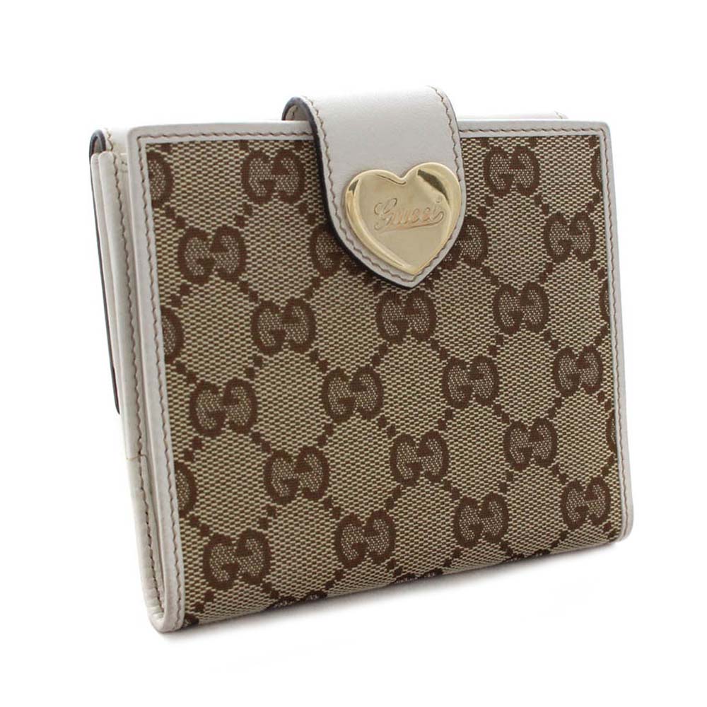 Gucci グッチ Wホック ラブリー ハート 3549 二つ折り財布 Ggキャンバス レザー ベージュ アイボリー レディース 中古 ー ブラモ 欲しいブランド品がすぐ見つかる ネット通販サイト