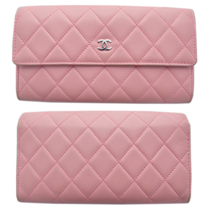chanel【香奈儿】小羊皮matrasse折叠钱包coco mark粉色女士【二手】