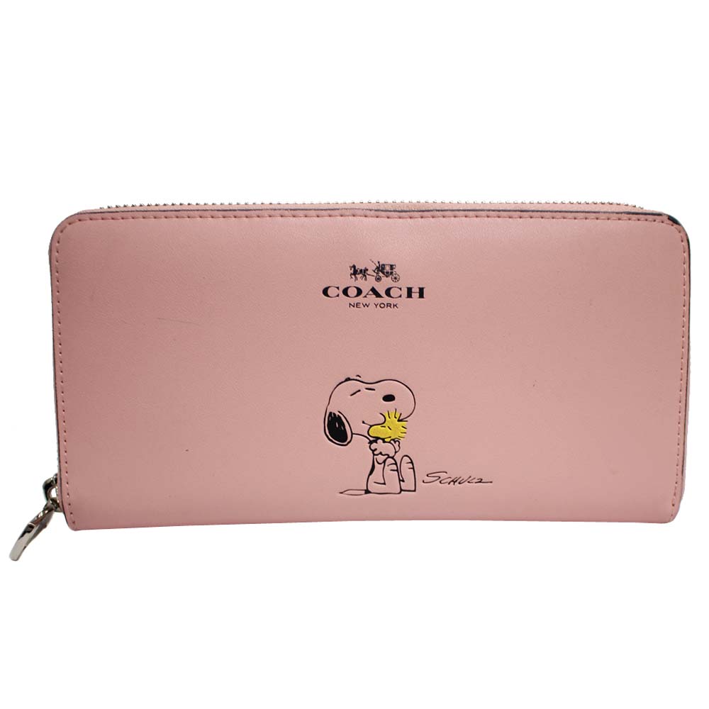 Coach コーチ スヌーピー コラボ ラウンドファスナー F 長財布 レザー ピンク レディース 中古 ー ブラモ 欲しいブランド 品がすぐ見つかる ネット通販サイト