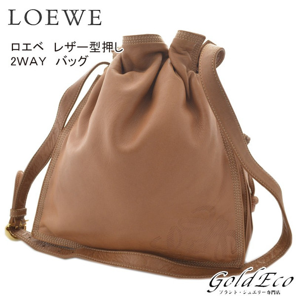 LOEWE ロエベ レザー 巾着 ショルダー バッグ ダークブラウン | www