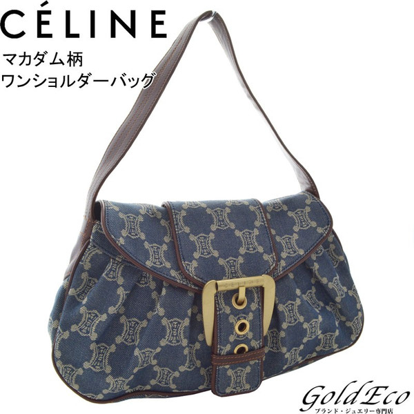 CELINE セリーヌマカダム柄デニムセミショルダーバッグ-