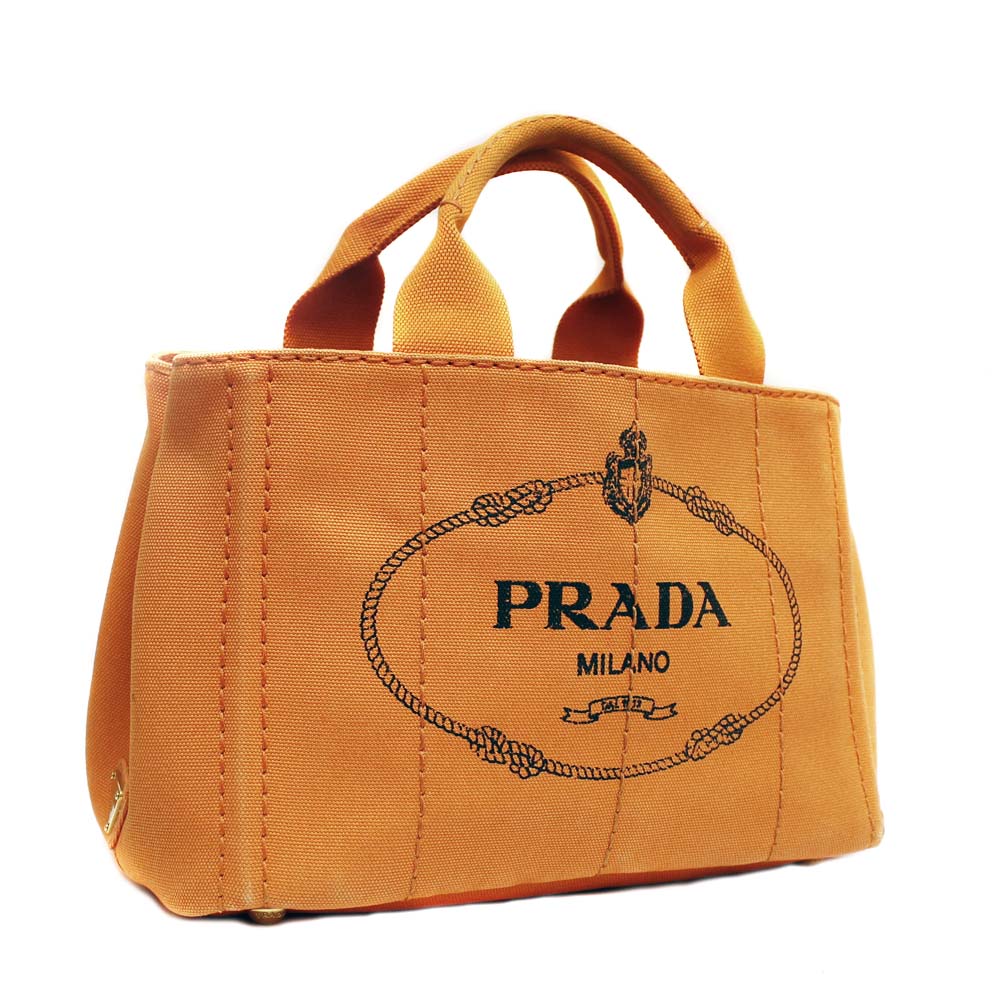 Prada プラダ カナパ ミニ Bn2439 トートバッグ キャンバス オレンジ Papaya レディース 中古 ー ブラモ 欲しいブランド品がすぐ見つかる ネット通販サイト