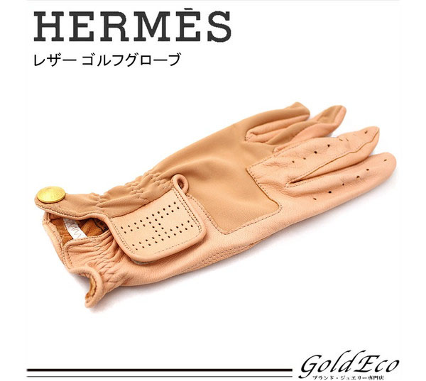 HERMES【エルメス】ゴルフ グローブ ピンク レザー 左手未使用 ロゴ ...
