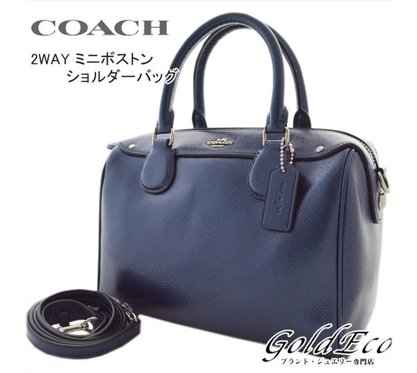 ライトブラウン/ブラック COACH 2way ショルダーバッグ ミニボストン