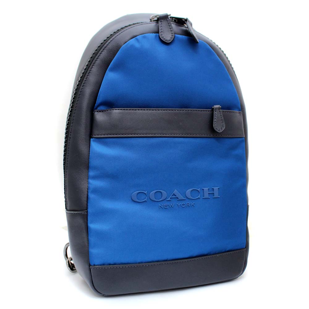 Coach コーチ チャールズパック F593 ボディバッグ ナイロン レザー ブルー ブラック メンズ 中古 ー ブラモ 欲しいブランド品がすぐ見つかる ネット通販サイト