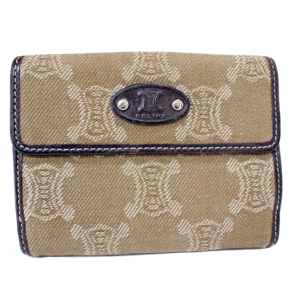 celine celine w hook macadam图案双折钱包帆布/皮革卡其布朗男女