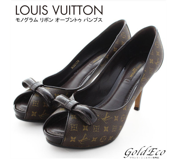 靴 ハイヒール/パンプス エッセンシャルコンフォート Louis Vuittonリボンオープントゥ35ハーフ 