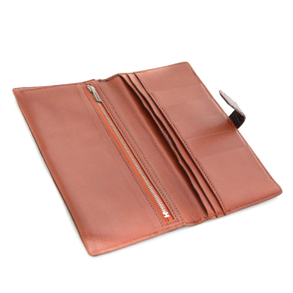 hermes爱马仕豆蜥蜴折叠h雕刻长款钱包皮革深棕色男士[上一页]