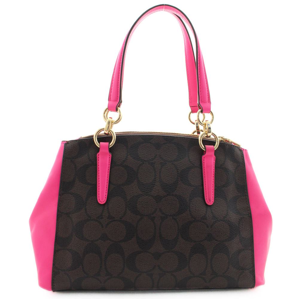 COACH Coach Signature 2WAY Luxury F23857 Handbag PVC / Leather Dark Brown Pink Ladies [Pre] ー ...