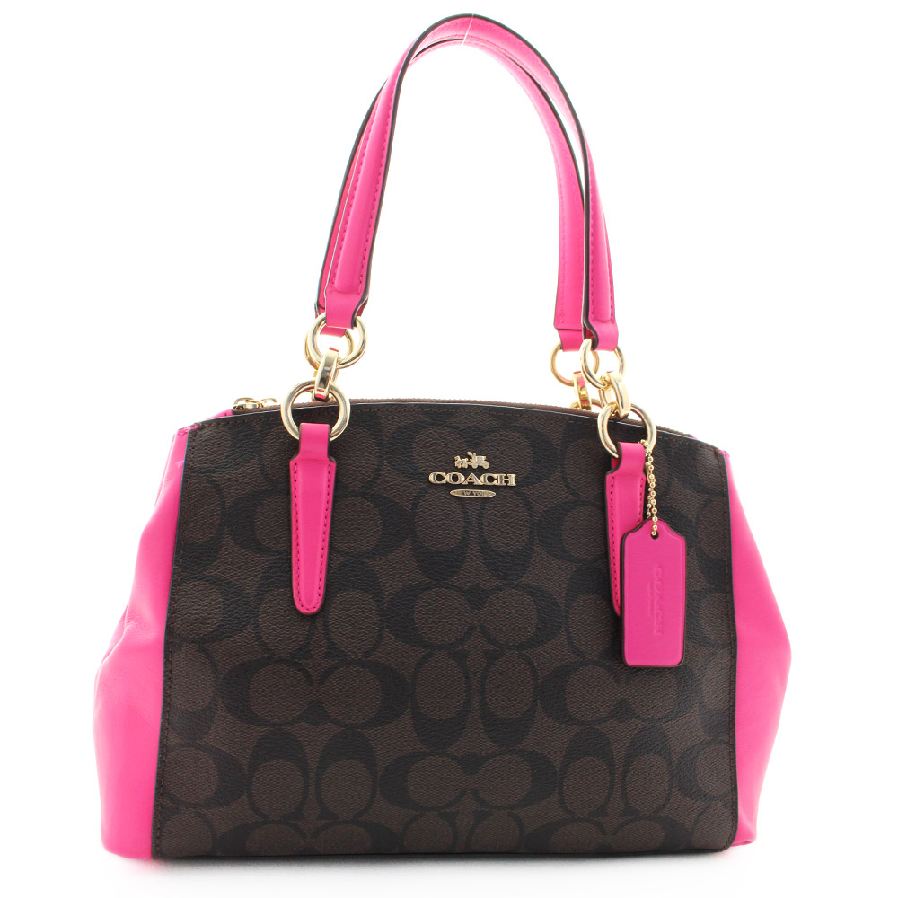 COACH Coach Signature 2WAY Luxury F23857 Handbag PVC / Leather Dark Brown Pink Ladies [Pre] ー ...