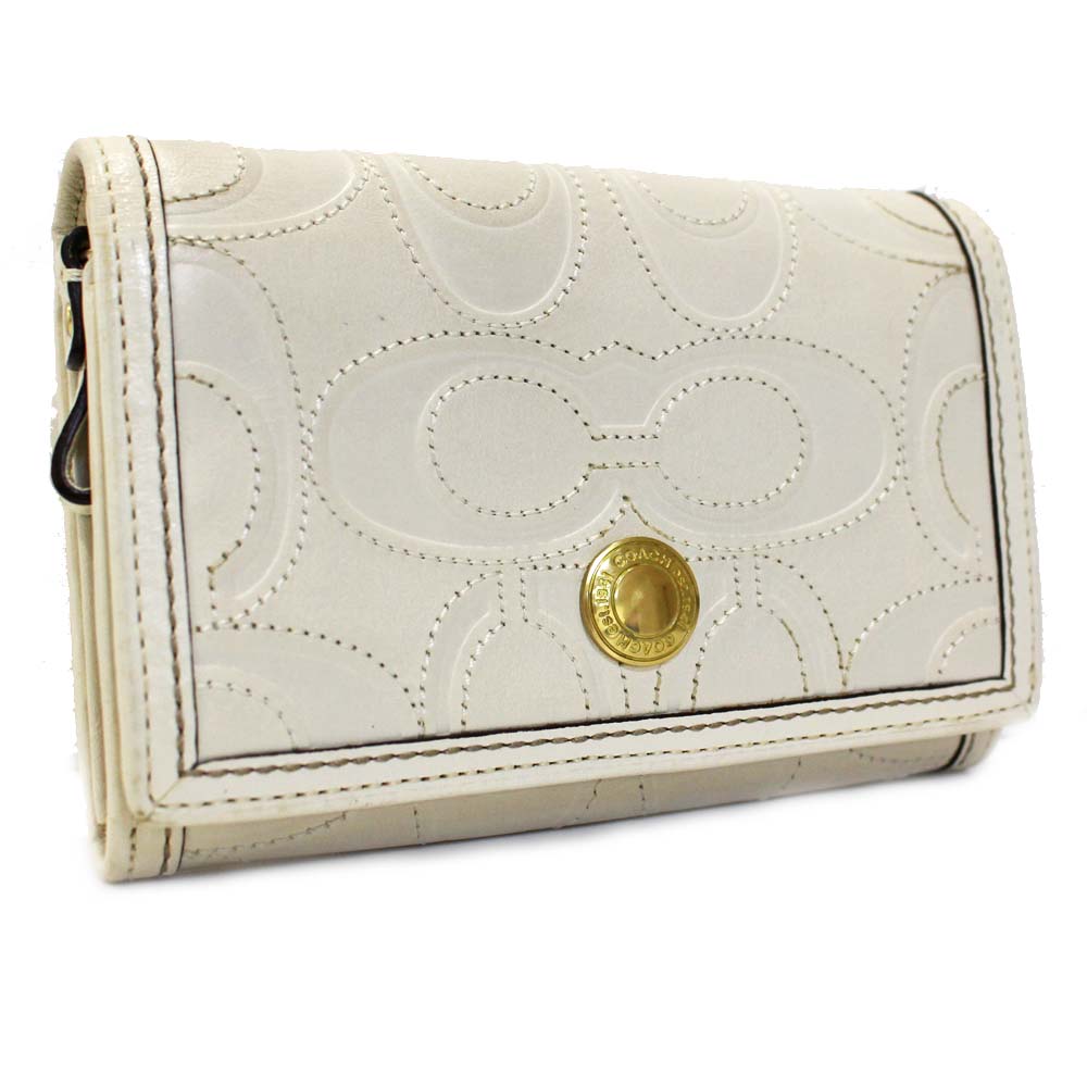 Coach コーチ シグネチャー L字ファスナー財布 二つ折り財布 レザー ホワイト レディース 中古 ー ブラモ 欲しいブランド品がすぐ見つかる ネット通販サイト