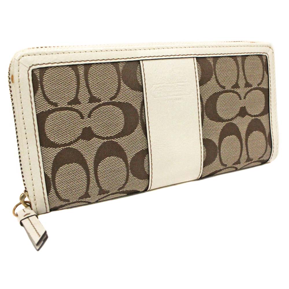 Coach Coach Signature Round Fastener Long Wallet Canvas Leather Khaki White Ladies Used ー The Best Place To Buy Brand Bags Watches Jewelry Bramo