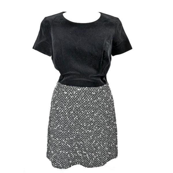 Rope ロペ レディース ワンピース 切り替えワンピース 黒 ミックス 半袖 ベロア ひざ丈 膝丈 サイズ ー ブラモ 欲しいブランド品がすぐ見つかる ネット通販サイト