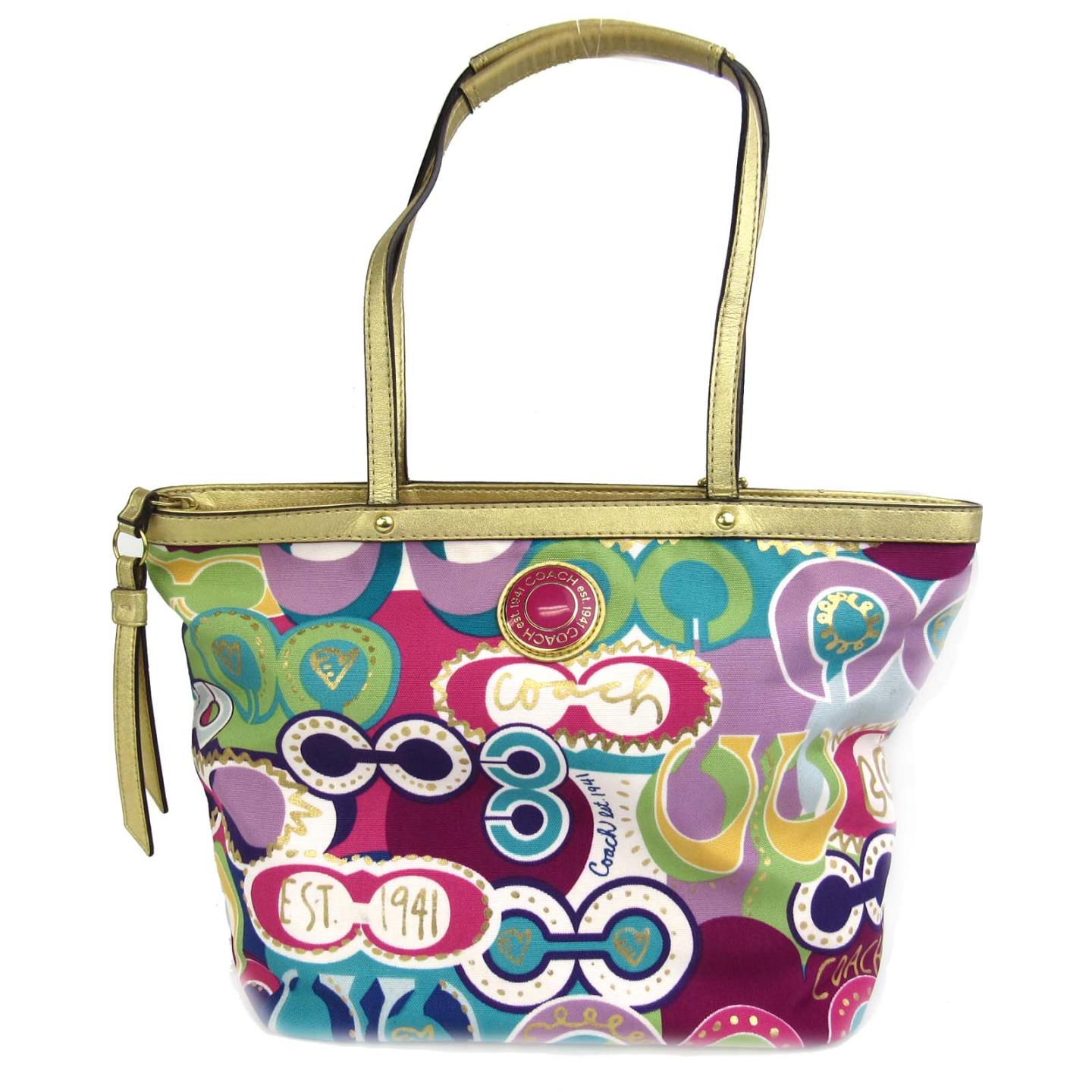 coach coach poppy签名印花手提包多色帆布x皮革[上一页]