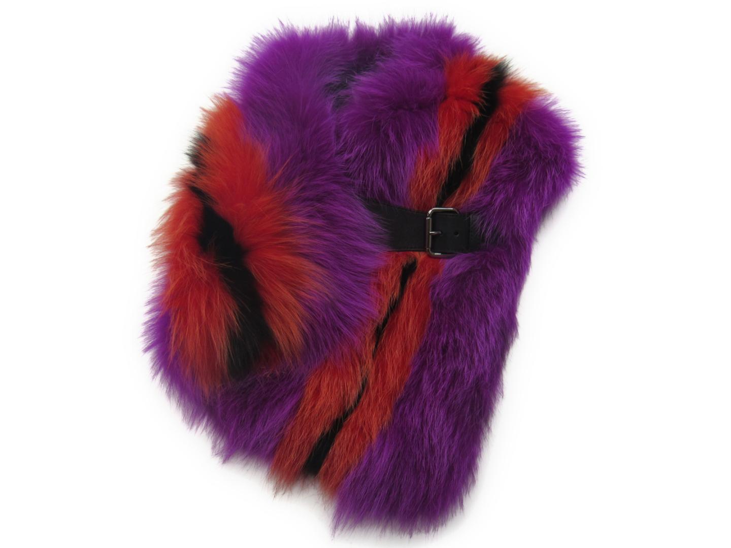 fendi fendi狐狸披肩海葵x红色x黑狐狸x丝绸x小牛