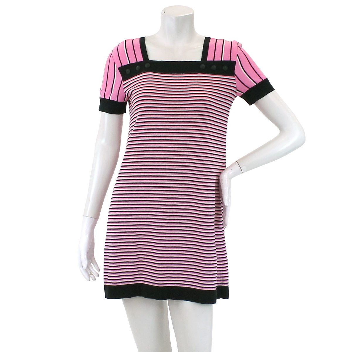 シャネル ワンピース ミニ ニット ボーダー 柄 半袖 ココ Cc ピンク ブラック サイズ 36 07p レディース アパレル ー ブラモ 欲しいブランド品がすぐ見つかる ネット通販サイト