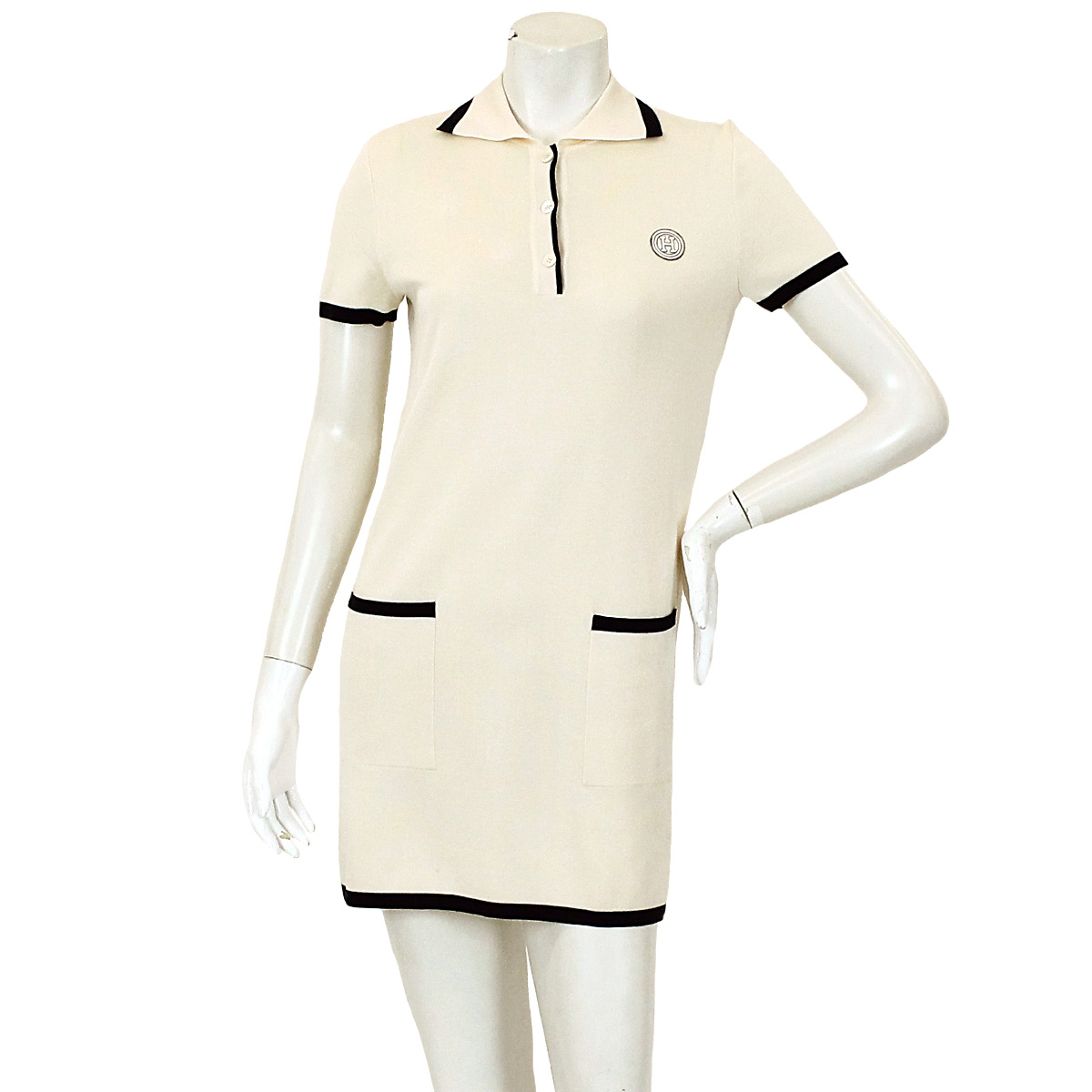 エルメス ポロ ワンピース ワッペン 半袖 オフホワイト ネイビー サイズ 36 レディース アパレル ー ブラモ 欲しいブランド品がすぐ見つかる ネット通販サイト