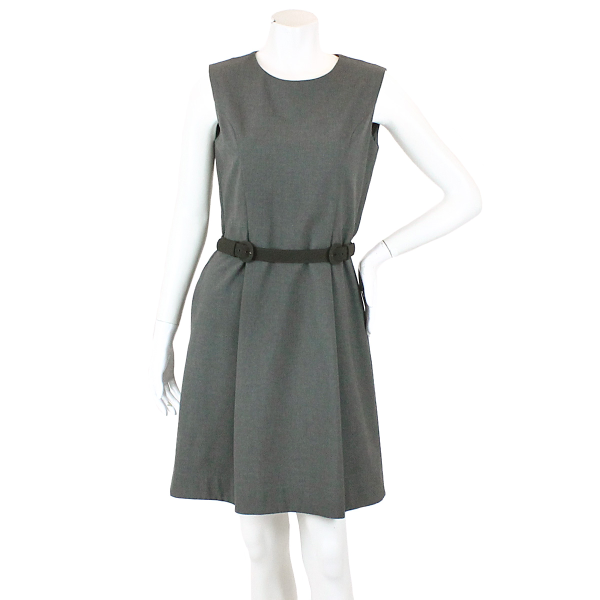 フォクシー ニューヨーク ワンピース ノースリーブ ベルト付き 無地 グレー サイズ 40 レディース アパレル ー ブラモ 欲しいブランド品がすぐ見つかる ネット通販サイト