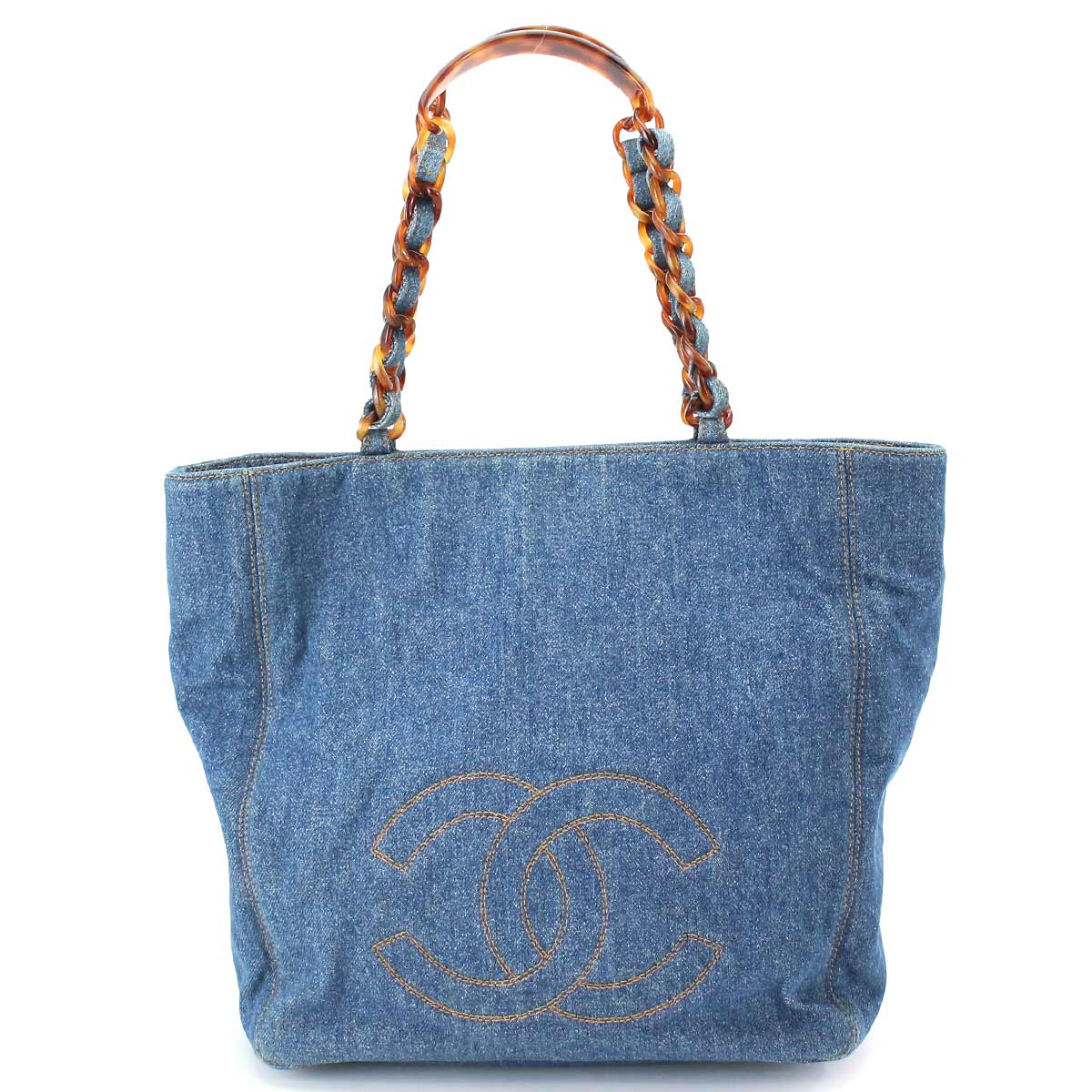 シャネル Chanel デニム プラスチック チェーン トート バッグ ブルー べっ甲柄 ブランド ー ブラモ 欲しいブランド品がすぐ見つかる ネット通販サイト