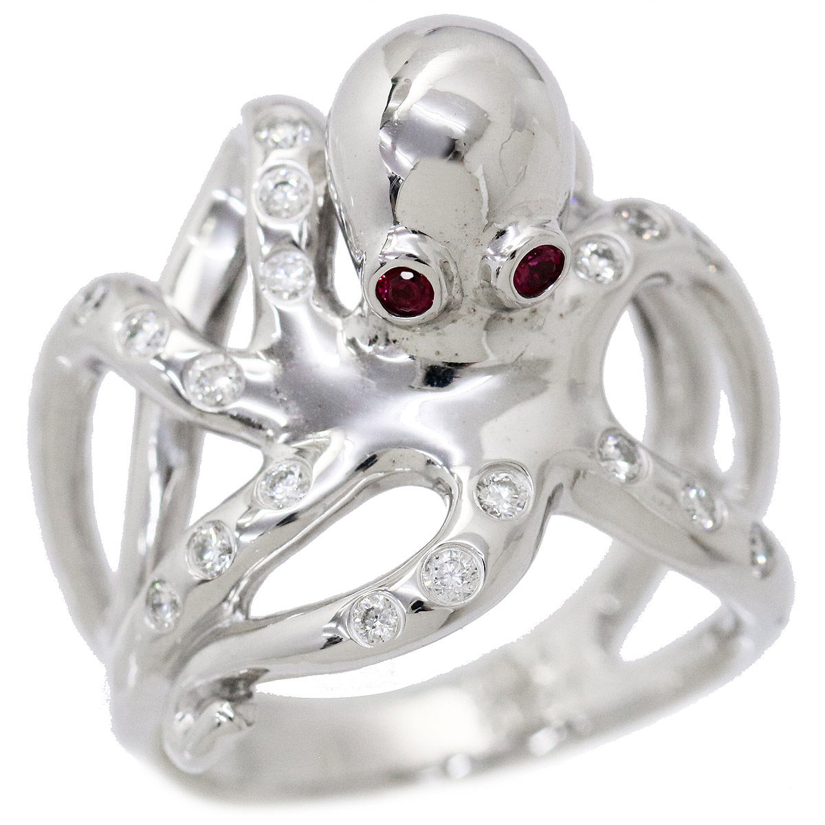 ルビー ダイヤ タコモチーフ K18wg リング 16号 18金ホワイトゴールド 指輪 Nj ー ブラモ 欲しいブランド品がすぐ見つかる ネット通販サイト