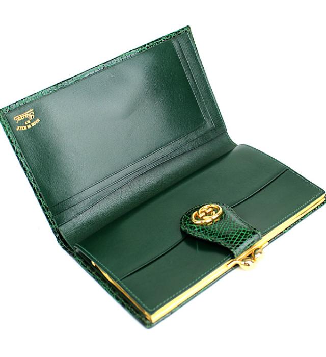 美品 グッチ Gucci がま口 二つ折り 長財布 オールドグッチ クロコダイル 緑 ー ブラモ 欲しいブランド品がすぐ見つかる ネット通販サイト