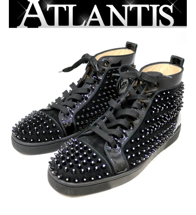 銀座店 クリスチャンルブタン メンズ スパイク ハイカット スニーカー スタッズ レザー 靴 黒 Size40 ー ブラモ 欲しいブランド 品がすぐ見つかる ネット通販サイト