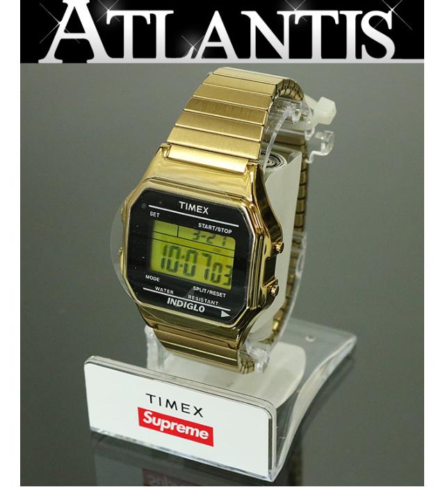 supreme timex digital watch gold