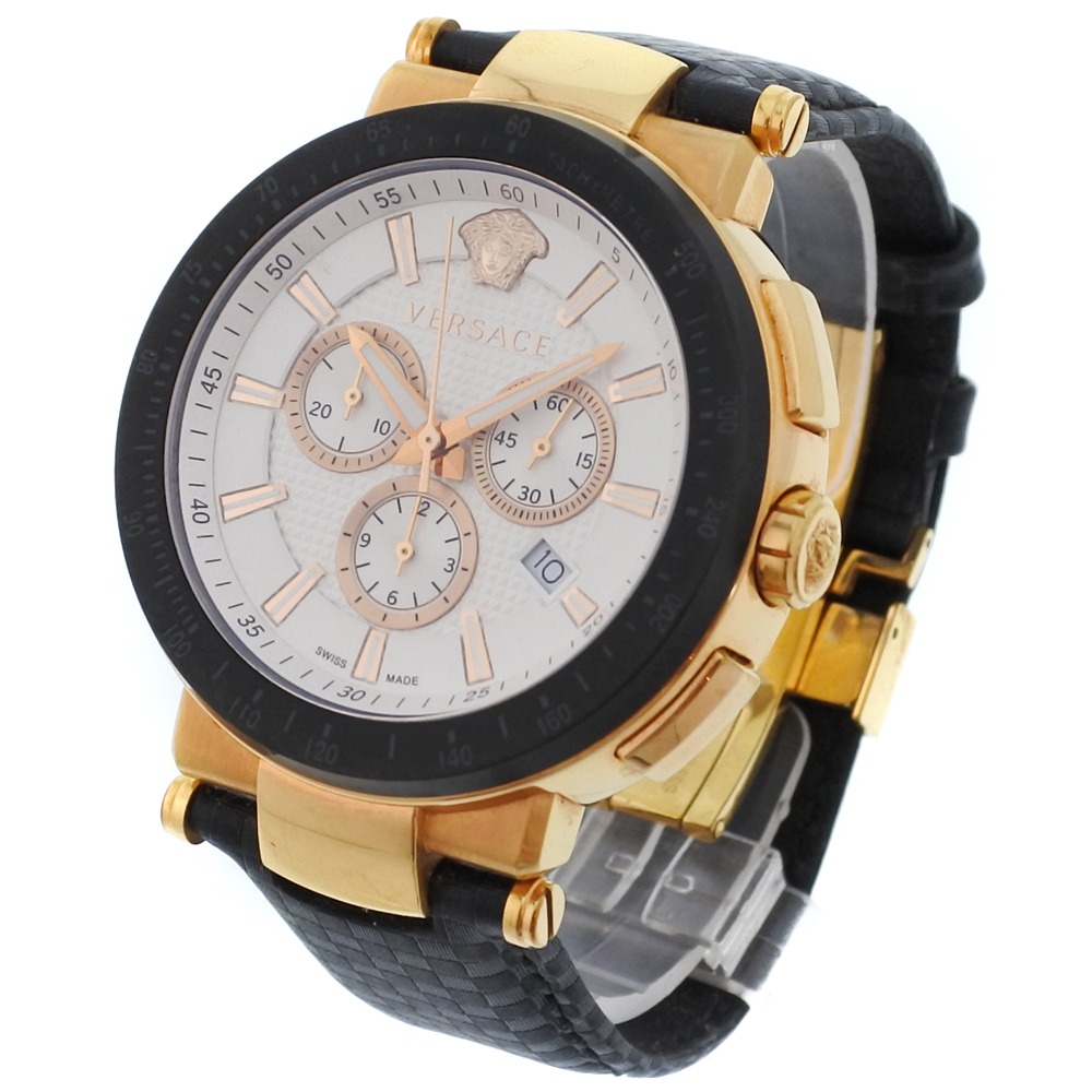 versace versace mystic sport vfg050013 gp×皮革海军石英男士白色