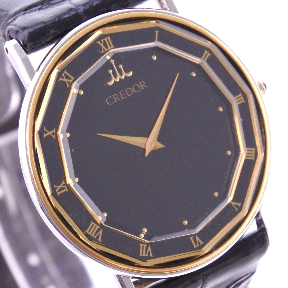 SEIKO SEIKO CREDOR ※ junk 2F70-0290 stainless steel × K18 yellow gold  Quartz Men's black face watch [pre] ー The best place to buy Brand Bags  Watches Jewelry, Bramo!
