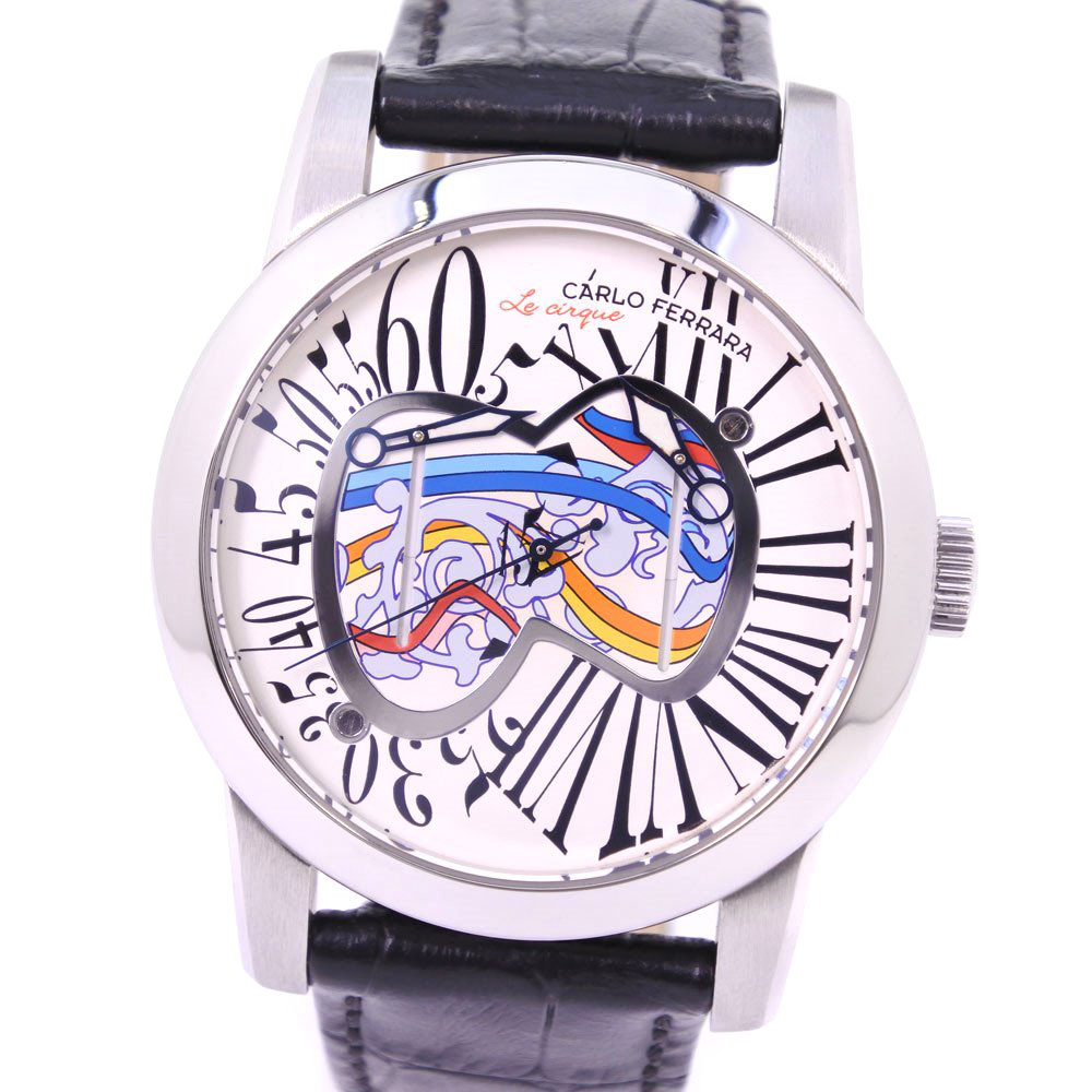 Carlo Ferrara カルロフェラーラ サーカス ステンレススチール レザー マルチカラー 自動巻き メンズ 白文字盤 腕時計 中古 Aランク ー ブラモ 欲しいブランド品がすぐ見つかる ネット通販サイト