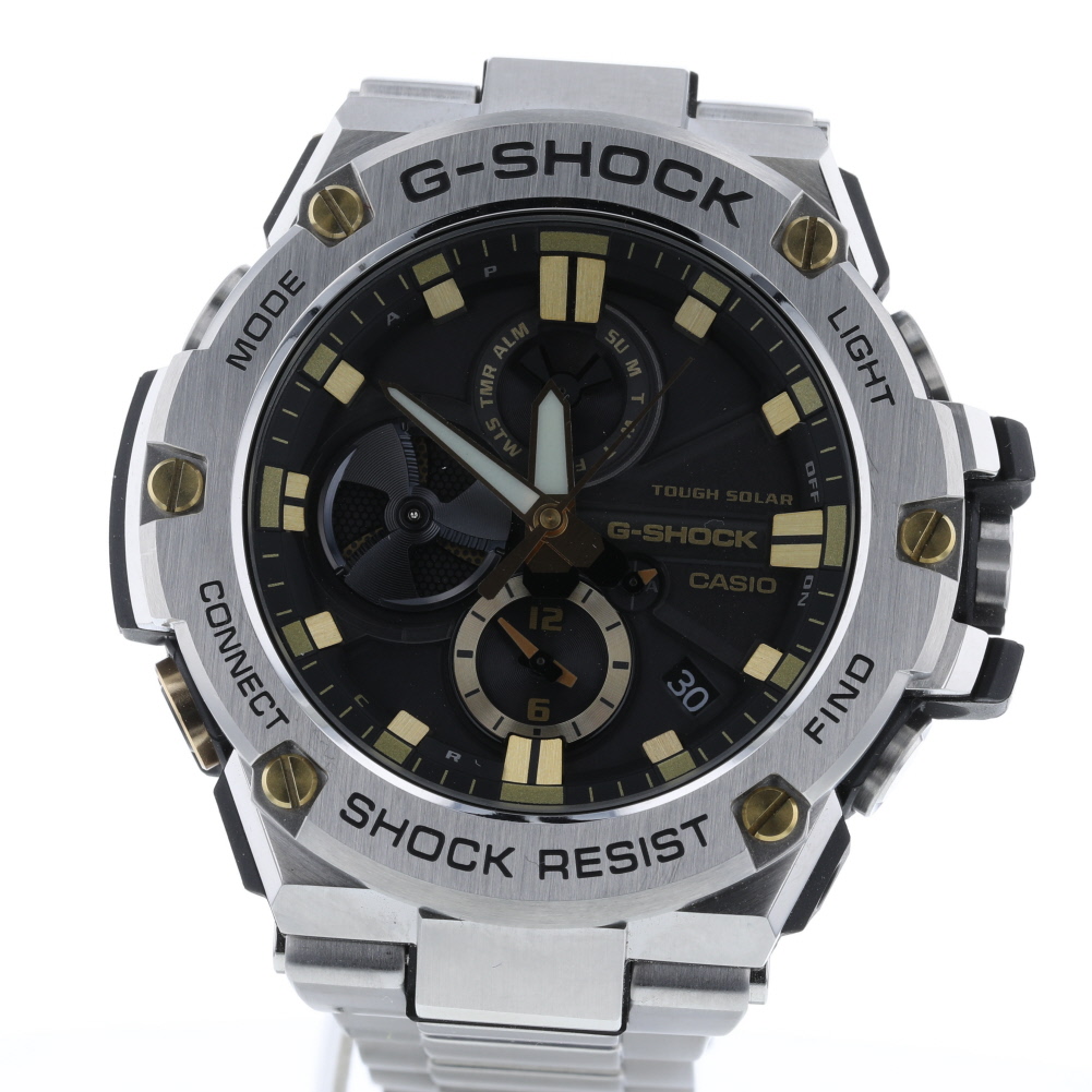 卡西欧casio g shock g钢太阳能黑色表盘gst-b100d-1a9jf不锈钢银色男