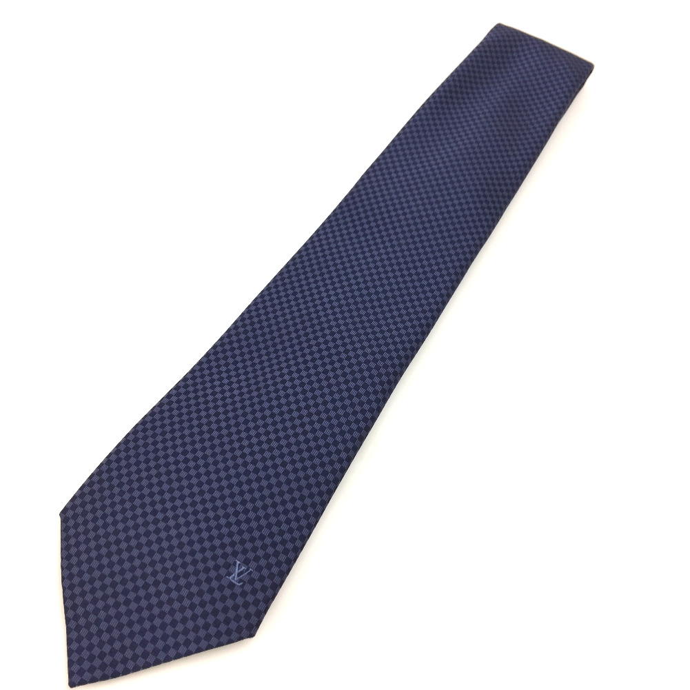 LOUIS VUITTON Necktie Silk Blue Micro Damier