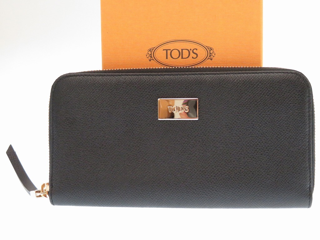 tods tods圆形拉链长款钱包皮革/皮革黑色0452女装
